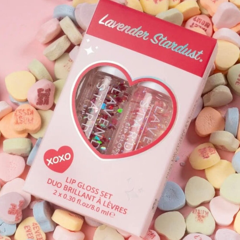 NEW LAVENDER STARDUST Sweetheart Glitter Lip Gloss 2PC Box Set